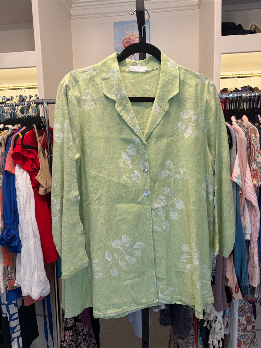 Habitat green linen button down color shirt size medium